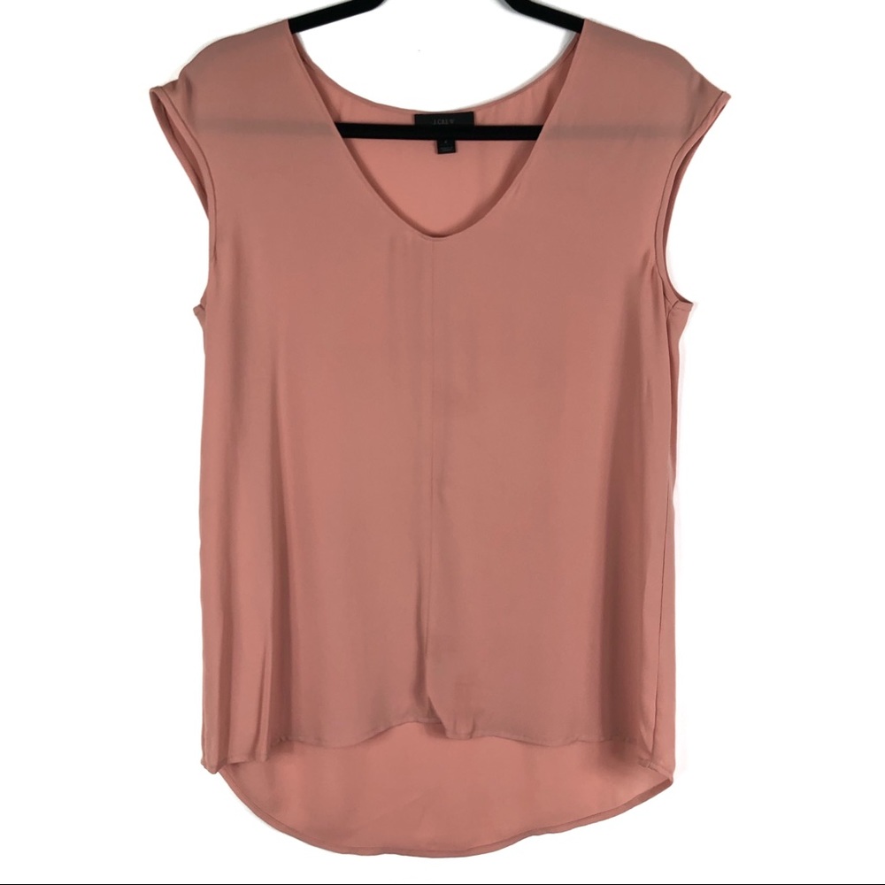 J. CREW V-Neck Salmon Silk Cap Sleeve Hi-Lo Top